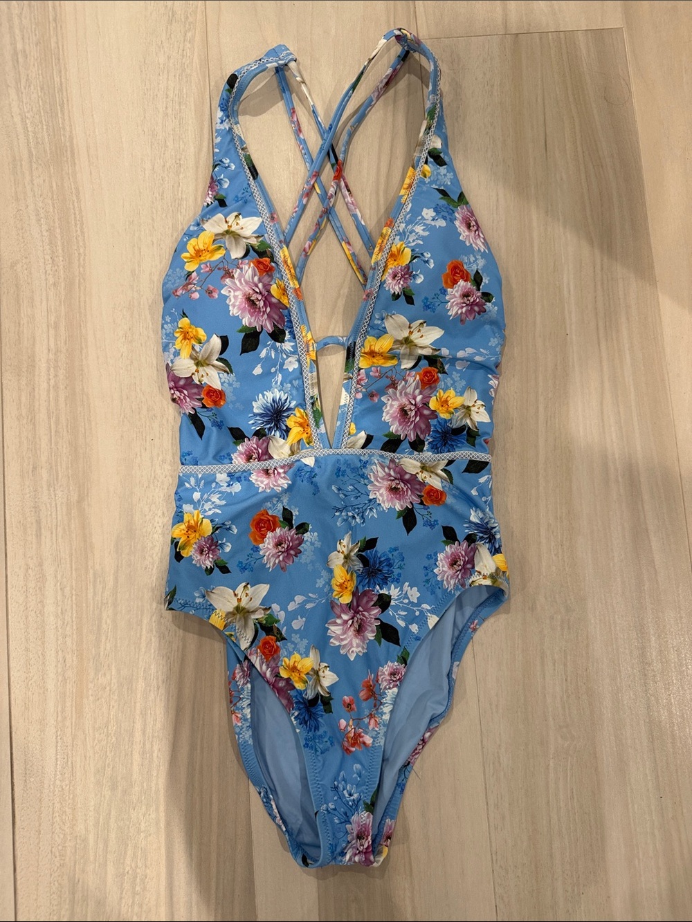 Nanette Lepore Blue Floral One-Piece Swimsuit - Crisscross Back